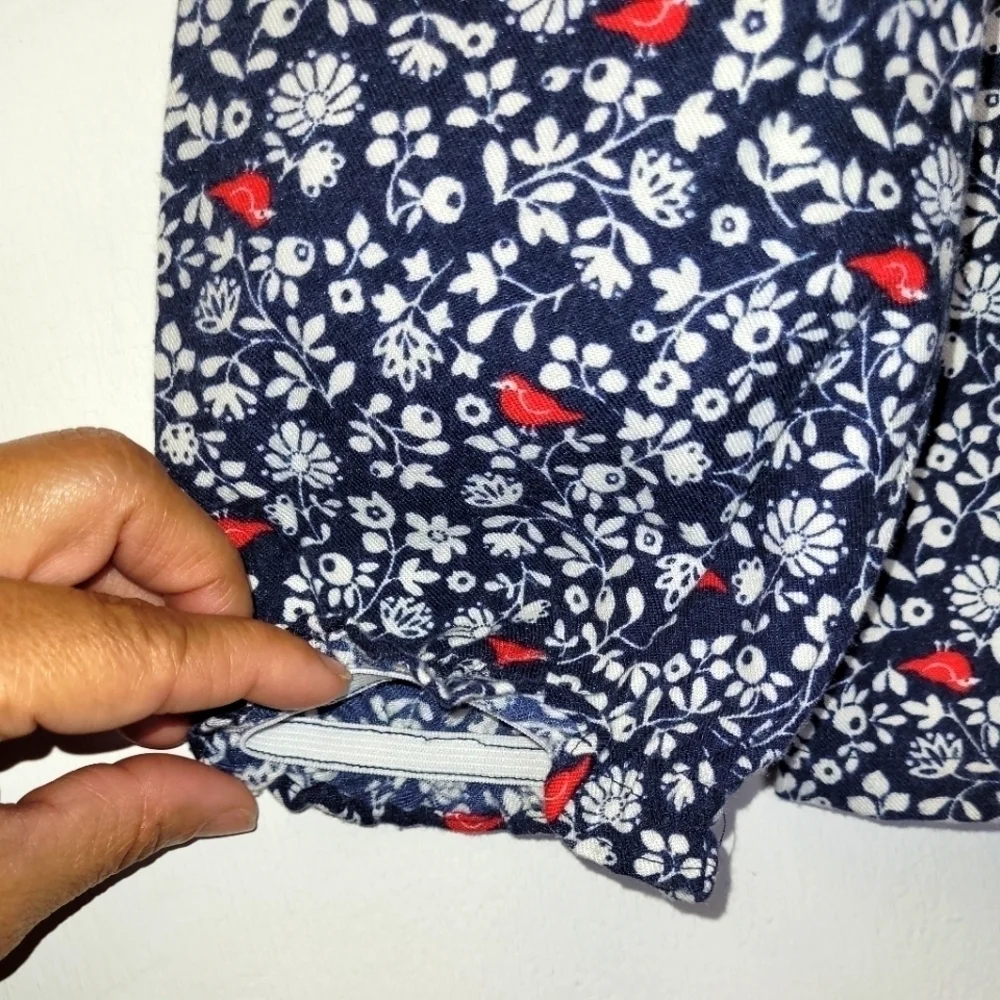 Janie and Jack Red Birds Floral Flannel Navy Blue Winter Pajama Shirt Size 10